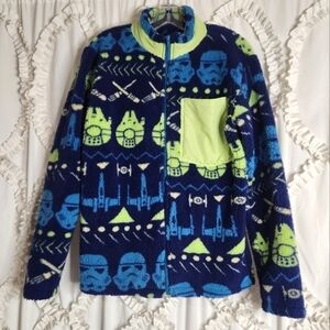 Disney Star Wars Fleece Full Zip Jacket Blue Green Men's Size XS